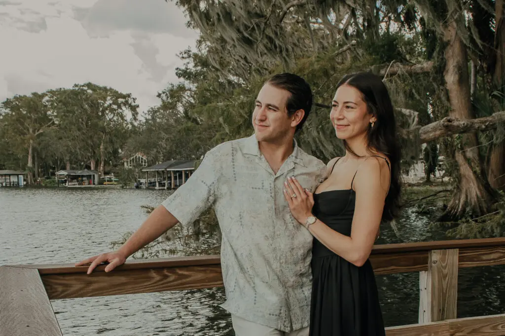 Couple by the lake, engagement photo.