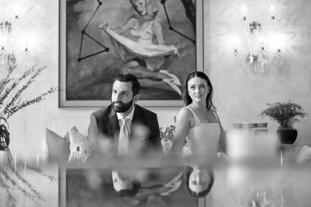 Couple portrait, black and white photo.